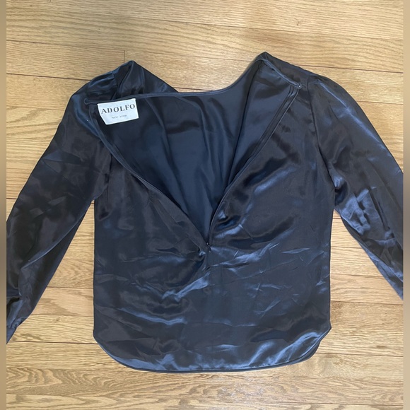 ADOLFO NEW YORK - Authentic Union Made VTG Classic Black Silk Long Sleeve Blouse - Picture 8 of 12